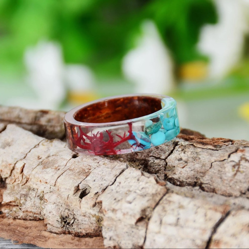Handcrafted Flower Plant Wood ring
